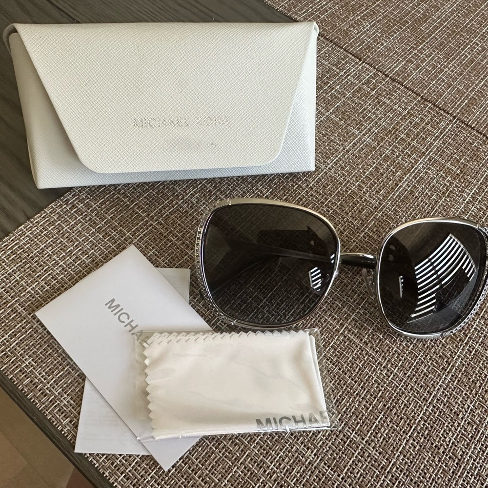 Michael Kors Black and Silver Sunglasses with White Case